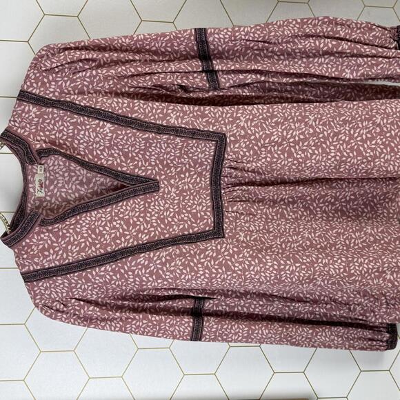 Faherty Mauve Pink Aurora Leaf Organic Cotton Peasant Boho - Size - XS - Picture 8 of 8